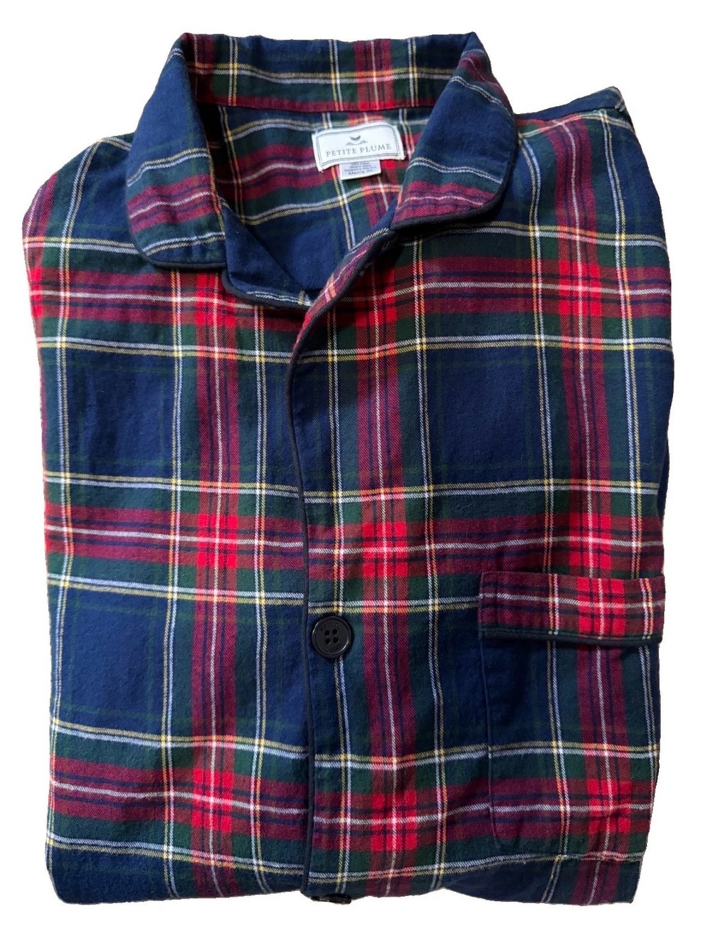Petite Plume Men's XL Plaid Flannel Pajama Button down Top Blue Red Green Tartan